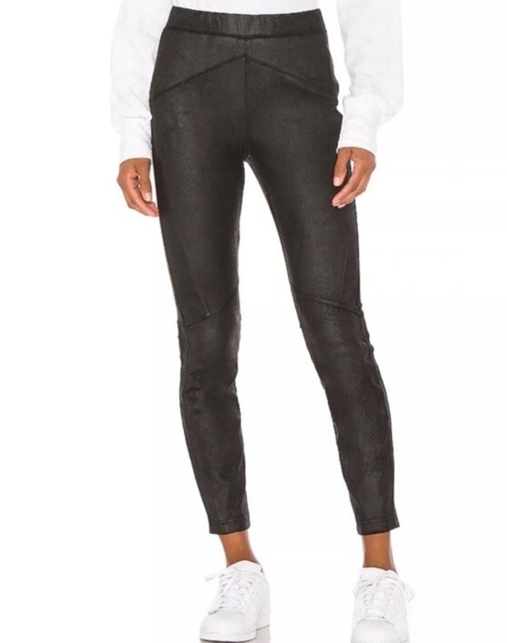 FREE PEOPLE Black Faux Suede Fitted High Waisted Straight Legging size Small